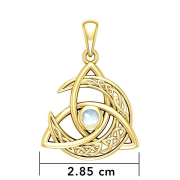 Trinity Knot with Celtic Crescent Moon 14 K Solid Gold Pendant with Gem GPD5883 - Jewelry